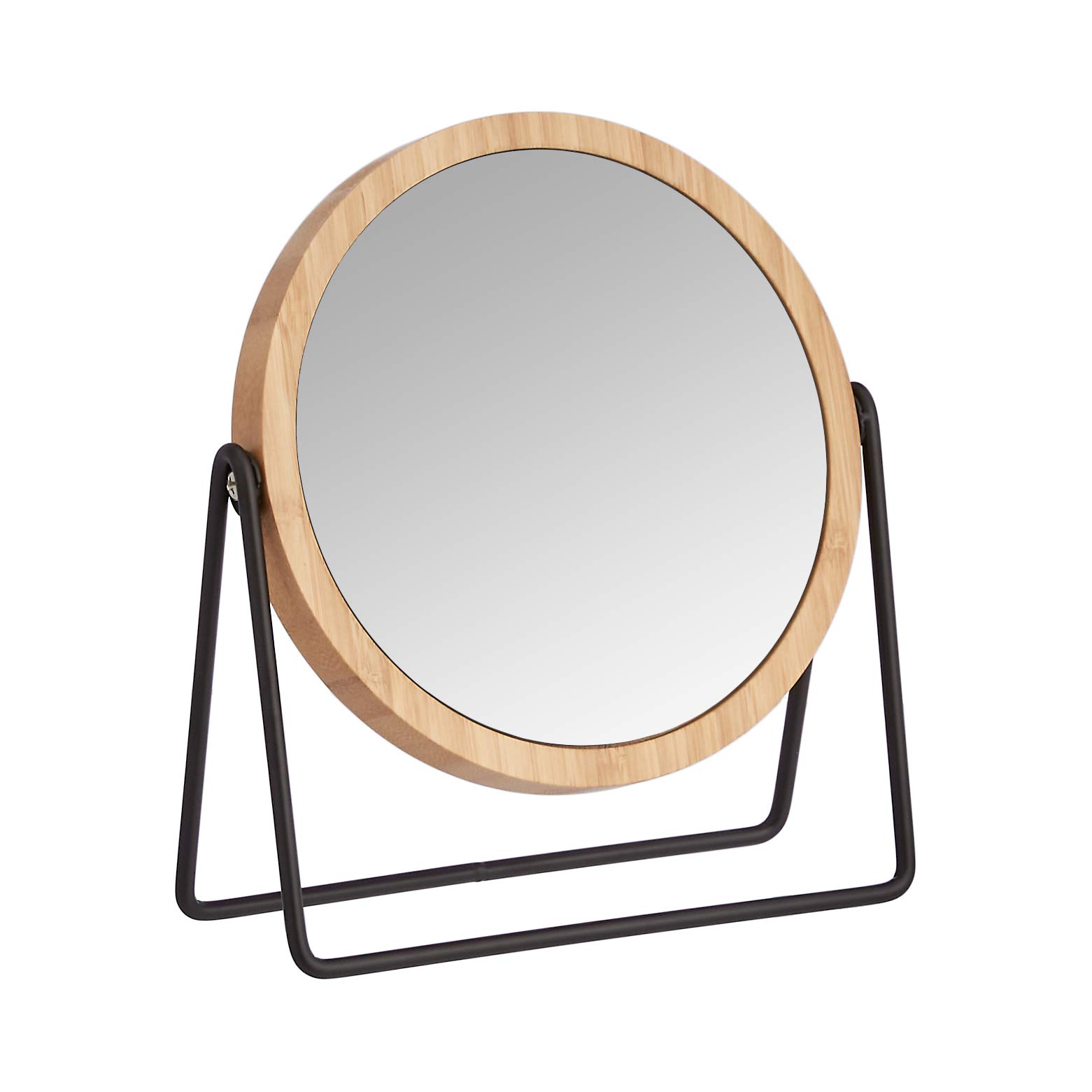 

Amazon Basics Double-Sided Tabletop Vanity Mirror, Round, Bamboo-Edged, 1x/5x Magnification, Chrome, 7.56cm x 2.87cm
