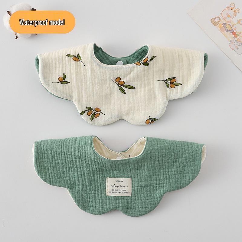 Dwustronny, wodoodporny śliniaczek dla niemowląt w stylu koreańskim z płatkami, wykonany w 100% z gazy bawełnianej
