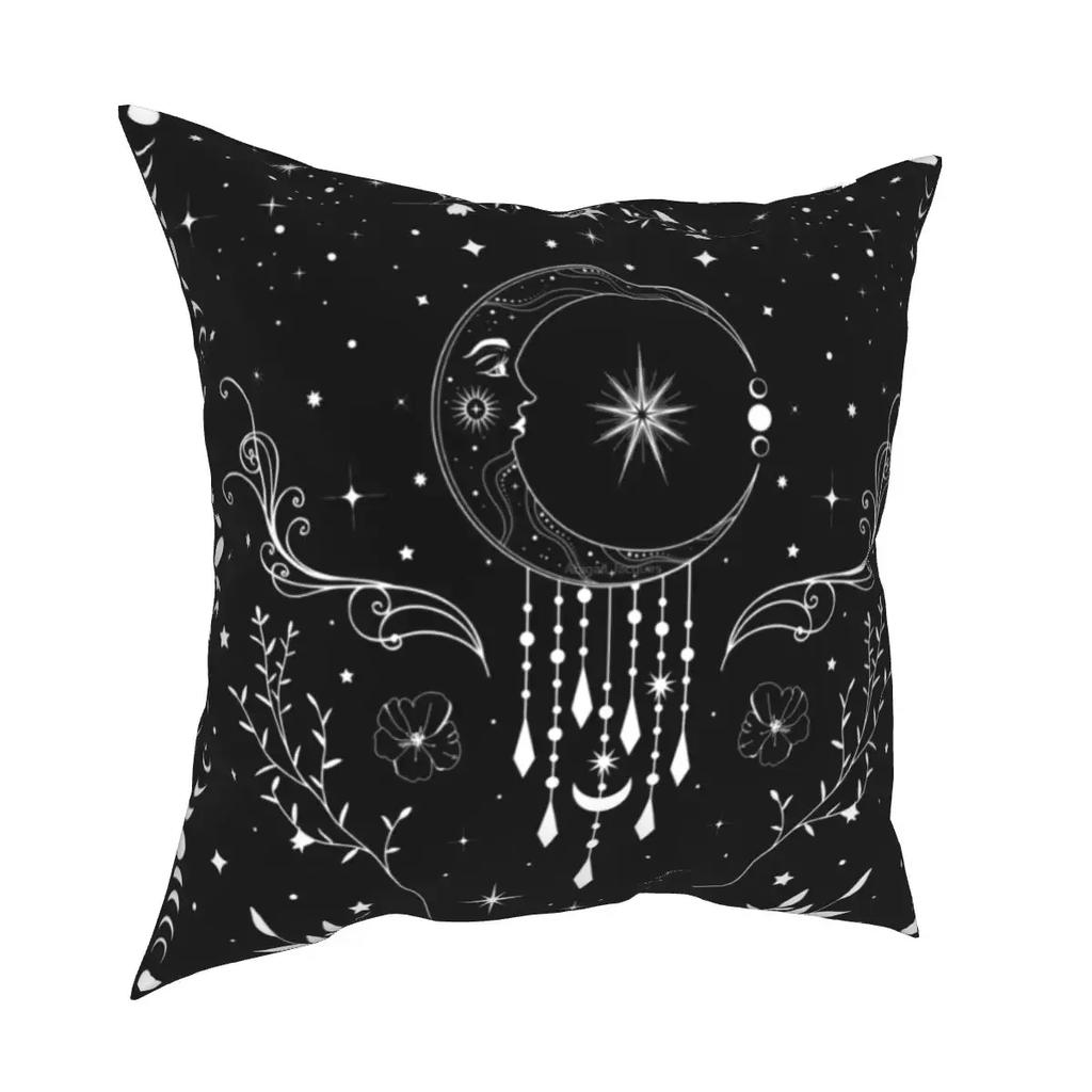 Zodiac Tarot Cushion Cover Funny Decor Pillowcase Black White Sun Moon Square Pillowcase Home Retro Star Mandala