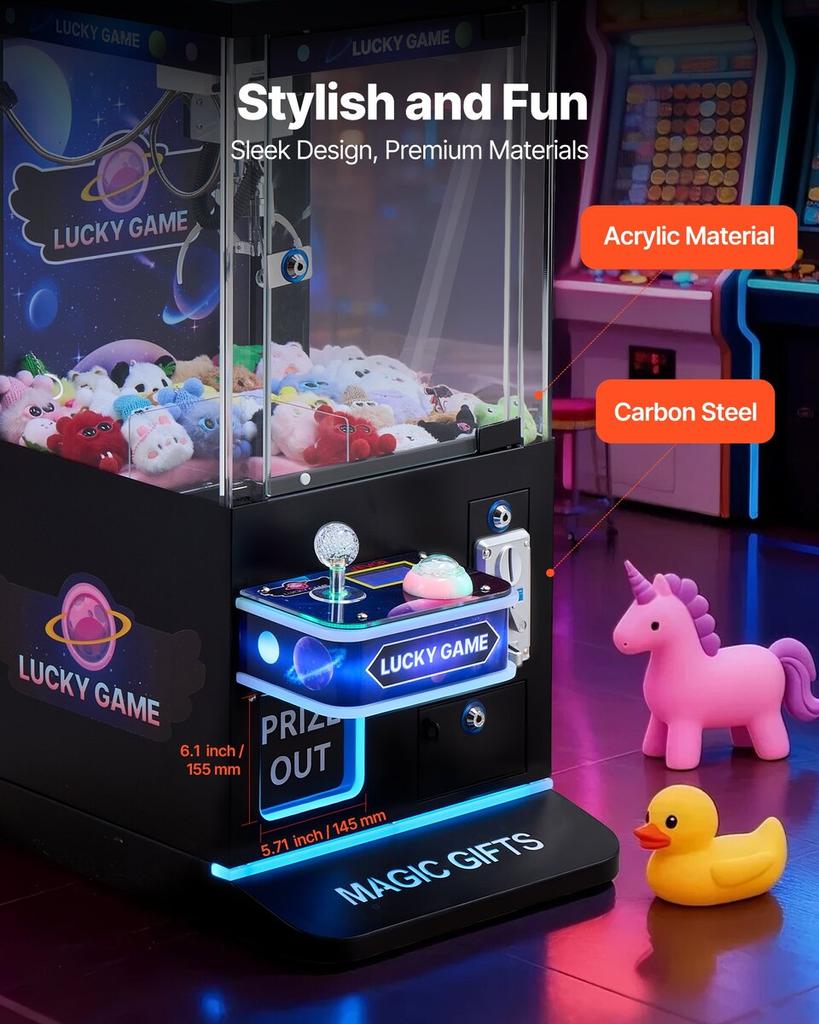 Claw Crane Machine, Medium-Sized Arcade Game Machine with Claw + Grabber Double-Layer, Light & Sound, Toy Candy Grabber Prize Dispenser Vending Toy,