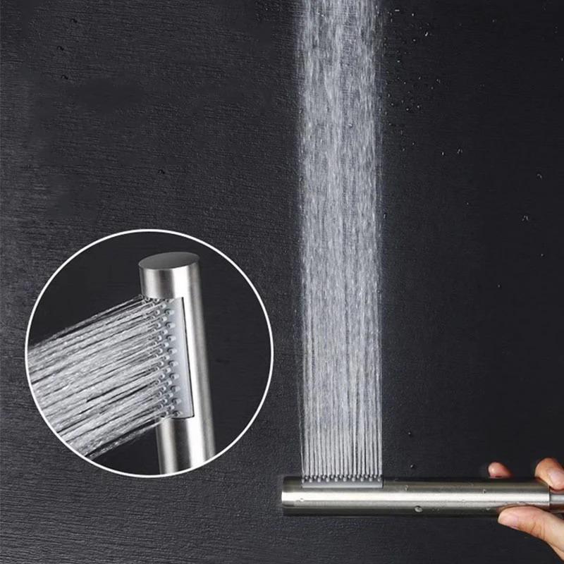 Stainless Steel Cylindrical Handheld Booster Shower Head Hotel Home Bathroom Universal Shower Head Set