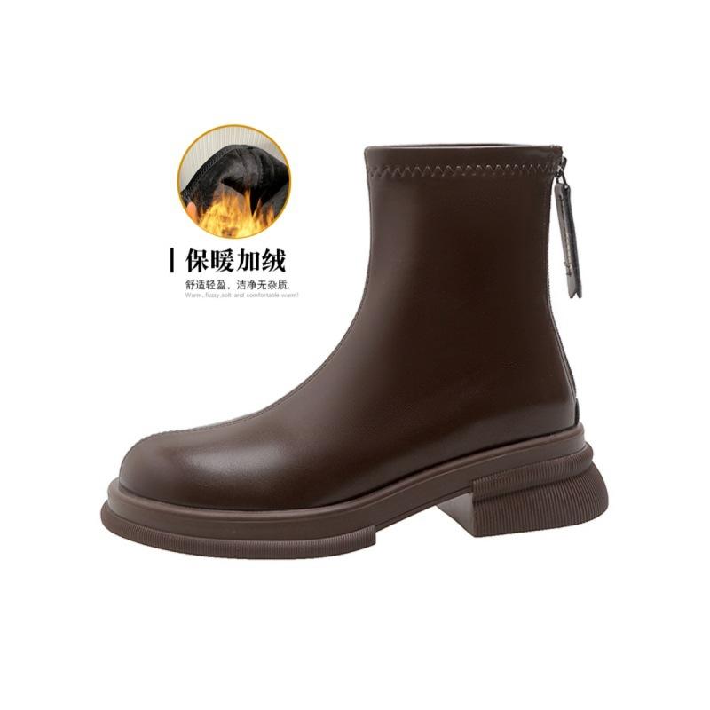 New Thick-soled Martin Boots Soft-sided Thick Heel Inner Heightening Velvet Women's Short Boots Rear Zipper Medium Tube Elastic Thin Boots