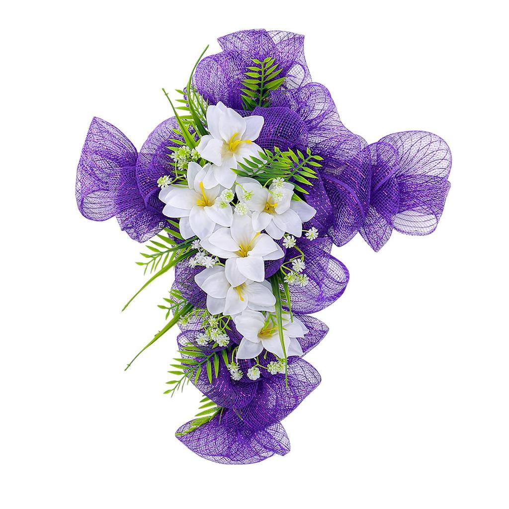 Artificial Flower Wreath Garland Hanger Easter Cross Wreath Tulip Door Wreath for Festival Front Door Indoor Window Housewarming