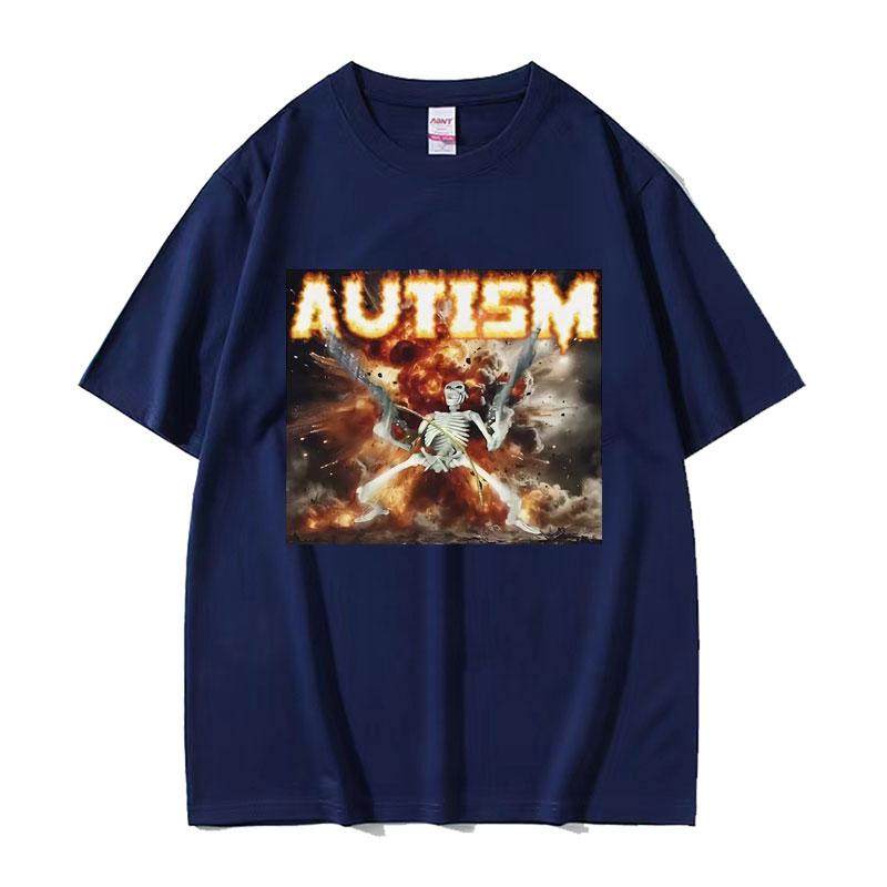 Autistic Funny Skeleton Meme Graphic T Shirt Men Fashion Gothic Retro T Shirts Male ONeck Oversized Short Sleeve Tshirt Unisex