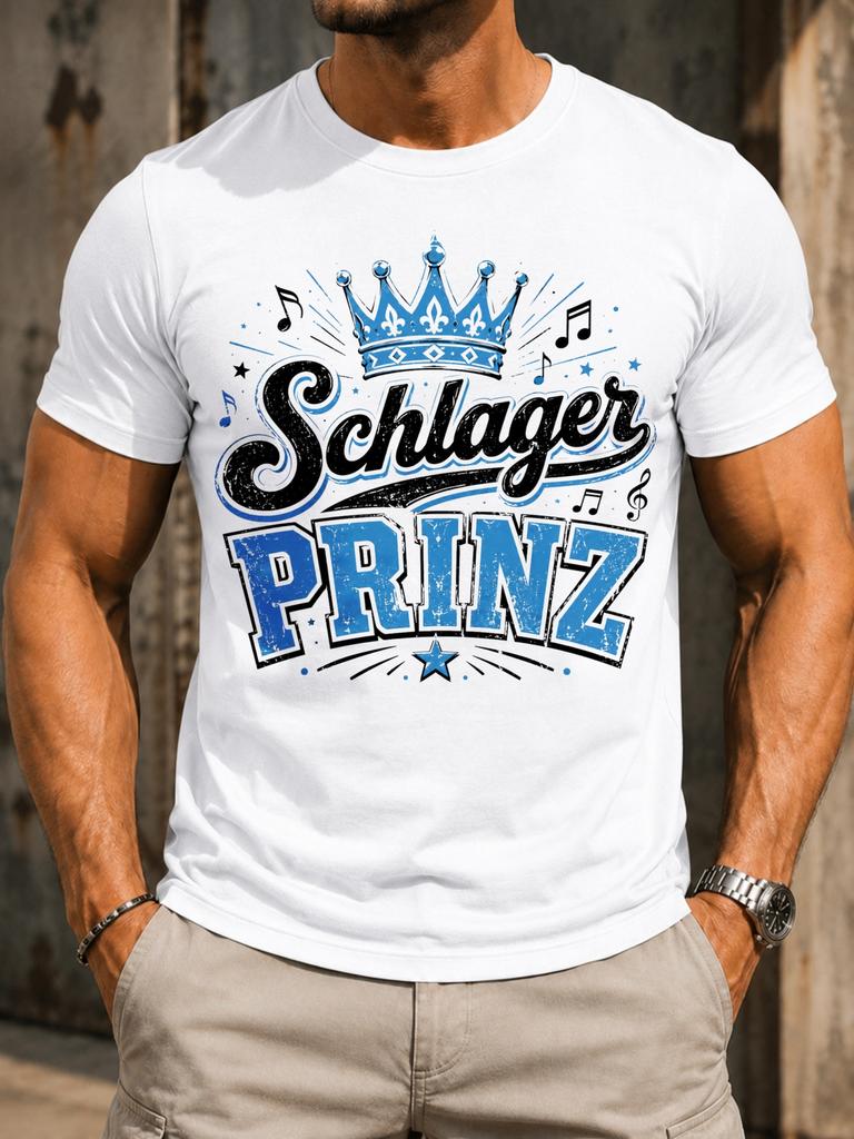 Schlager Prinz Ornate Crown Large Block Prinz Text Star Music Accents Vintage Party Style Unisex Unisex All TShirt