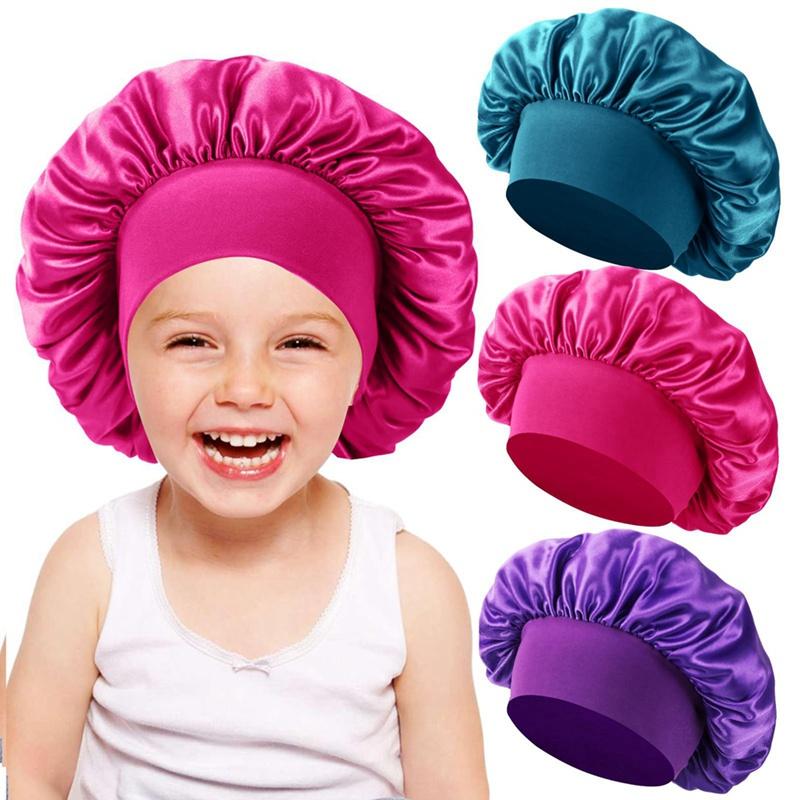 Dětská saténová noční čepice na ochranu vlasů a proti prachu Kulatá čepice