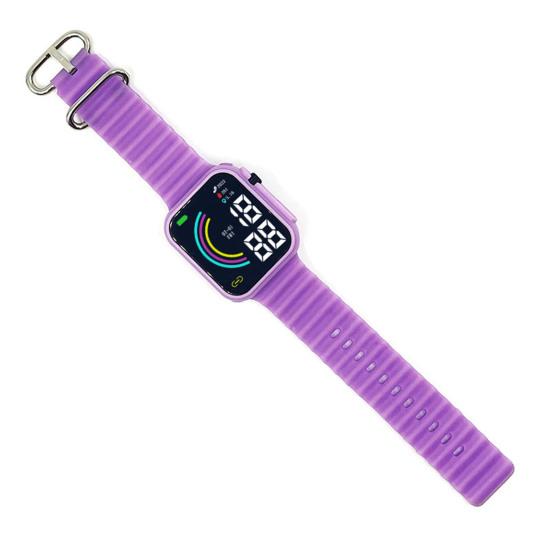 LED-Elektronikuhr, quadratisches Regenbogen-Zifferblatt, einfarbig, weiches Anti-Rutsch-Armband, verstellbar, für Kinder, Studenten, Freizeitsport, digitale Armbanduhr, Geburtstagsgeschenk