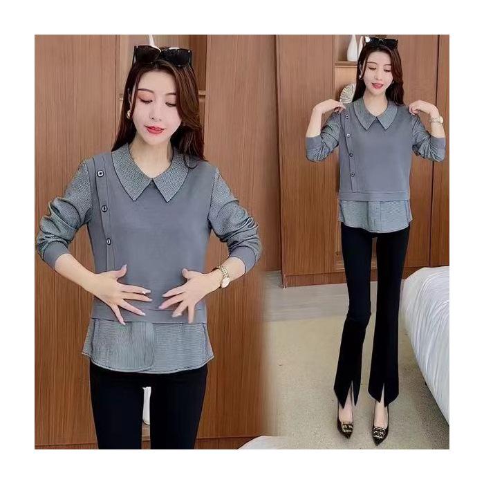 

Модная рубашка-двойка Illusion для женщин: Стиль осени 2023 года, бросающий вызов возрасту 3XL