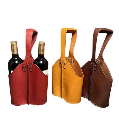 Handmade Home Leather Goods Decorations, Genuine Leather, Red Wine Portable Leather Case, Bottle Top Layer, Cowhide Water Cup Protective Case