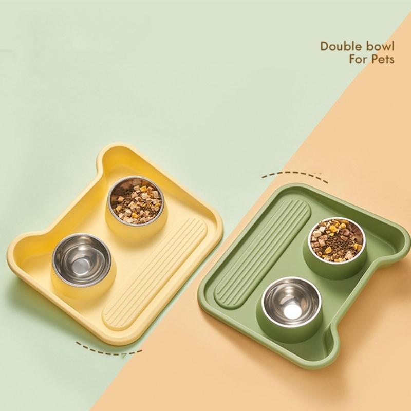 Raised Cat Feeding Double Bowls Nonslip Elevated Cat Water Bowl Food Container for Cat Dogs Small Pet Food Feeder Tray
