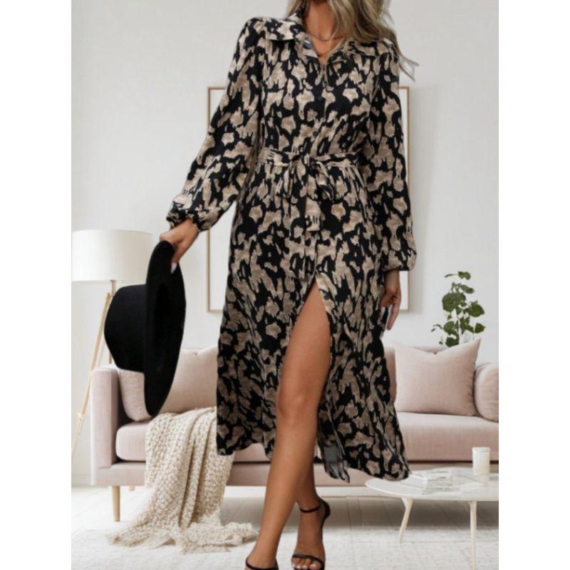 Spring & Fall New Arrival Fashion Fashion Single-Breasted Print Elegant Mid Length Long Length Cardigan Long Sleeves Shirt Dress Dress