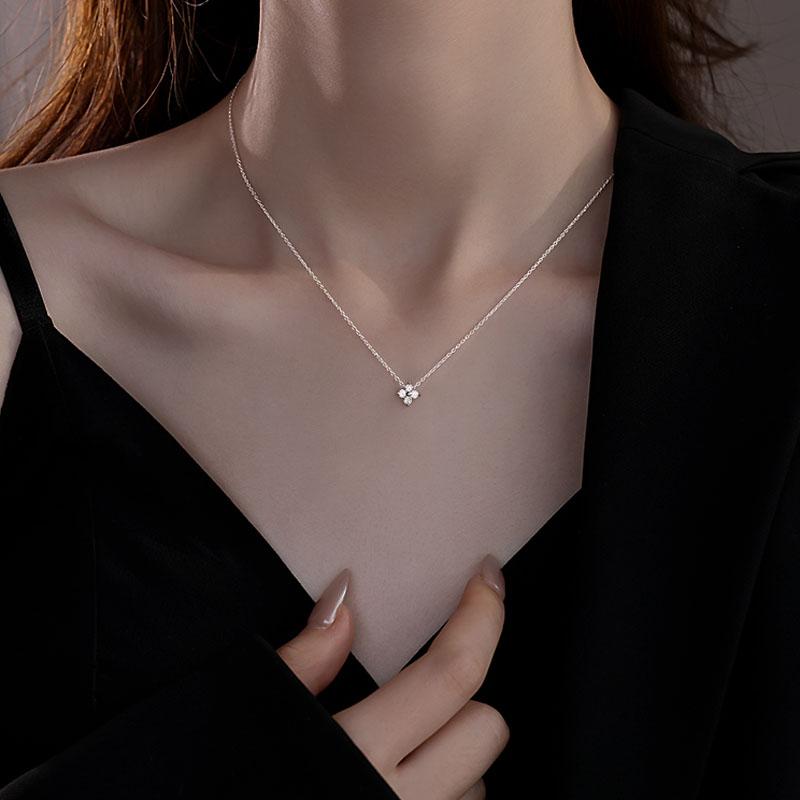 Nuovo Semplice 925 5A Zircone Quadrifoglio Certificato Collana Ciondolo Argento Massiccio Charme da Donna Gioielli Raffinati Regalo