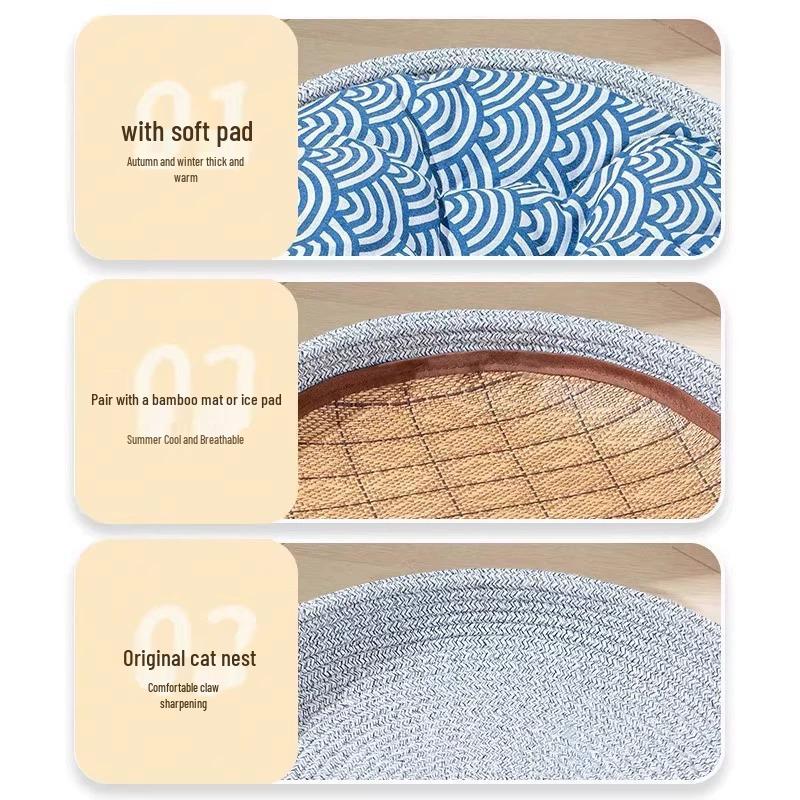 Four Seasons Breathable Rattan Cat & Dog Bed - Comfortable Summer Pet Villa