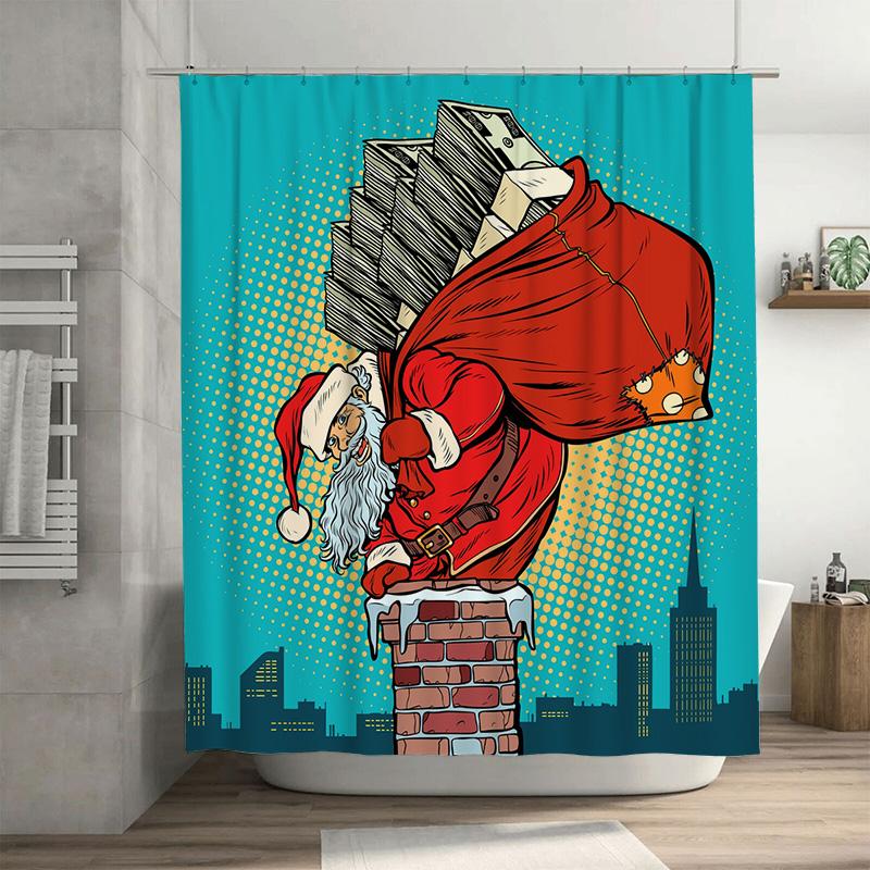 

Tu Santa Claus Shower Curtain Christmas Holiday Decor Festive Bathroom Set Vintage Style Wall Art Home Decor Gift Holiday Season W60H190(CM)-1 Pcs