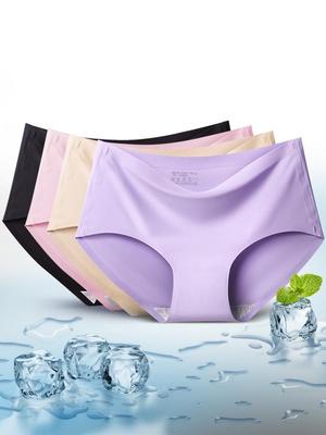 Women's Seamless Ice Silk Mid-Waist Panties - Sexy, Large Size Available
