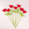1Pcs Handmade Crochet Heart Bouquet Yarn Love Flowers With Green Stems Romantic Gift For Valentine's Day Handcrafted Floral