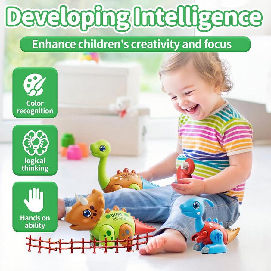 Magnetic Dinosaur Toy Set for Kids DIY Magnetic Mix or Match Dino Toys with Lights Sounds STEM Educational Toy Magnetic Blocks