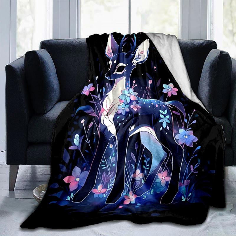 1pc Sika Deer Blanket  Soft Throw for Home Decor, Gift Idea, Living Room, Travel, Camping