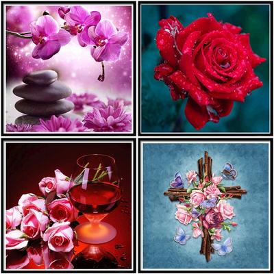 Fiori diamante ricamo rosa punto croce fai da te pittura diamante 5D trapano rotondo completo strass mosaico decorazioni per la casa regalo