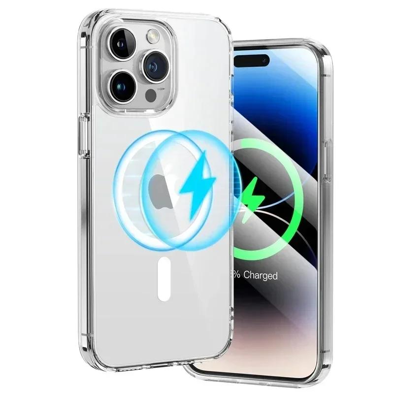 Magnetic Adsorption Clear Case For Apple iPhone 15 14 13 12 11 Pro XS Max XR XS 8 7 Plus Wireless Charge Compatible With MagSafe