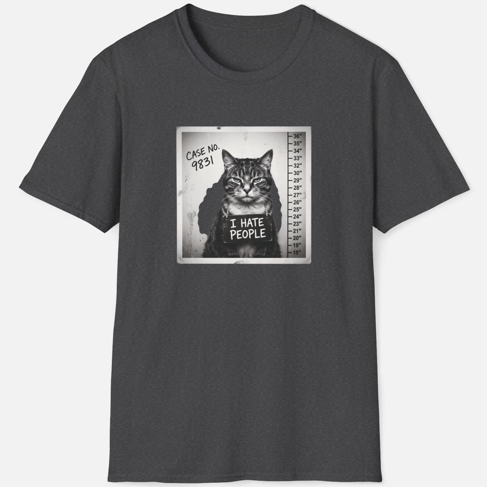 I Hate People Cat Shirt – Funny Mugshot Graphic Tee XL