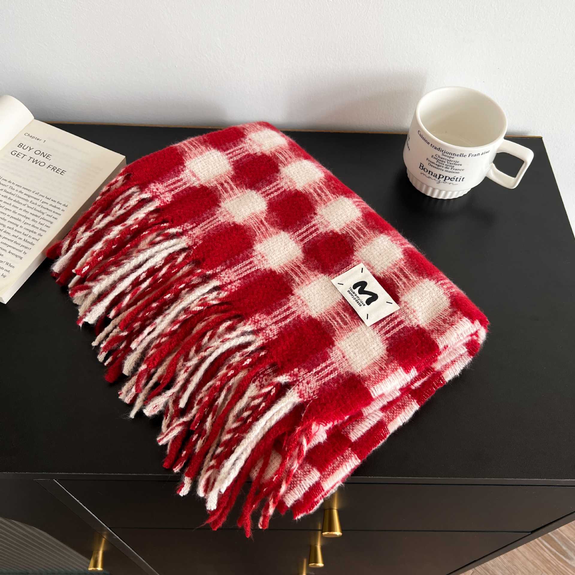 

Knitted Scarf Women Polka Dots Winter Warm Scarves Bright Solid Color Design Thickened Shawl Soft Cashmere Pashmina Neck One Size