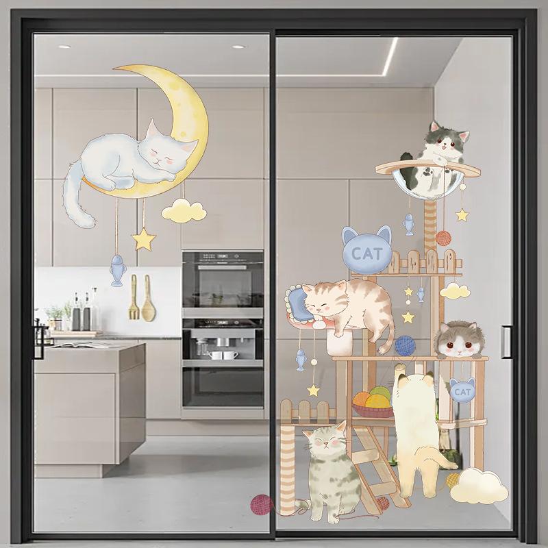 Wall Decoration Stickers Ins Style Creative Small Fresh Cat Warm Room Bedroom Wall Layout Wall Stickers Window Stickers