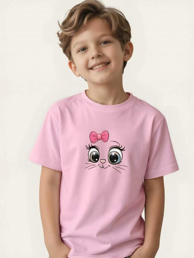 Soft Cute Big-eyed Cat Boy T-shirt Summer Short-sleeved Children's Trendy Cool Cute Versatile Top