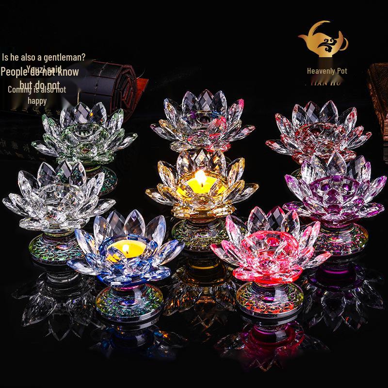 Kristall-Lotus-Glas-Kerzenhalter - Mehrfarbiges Ornament, Ewige Butterlampe für Heimdekoration