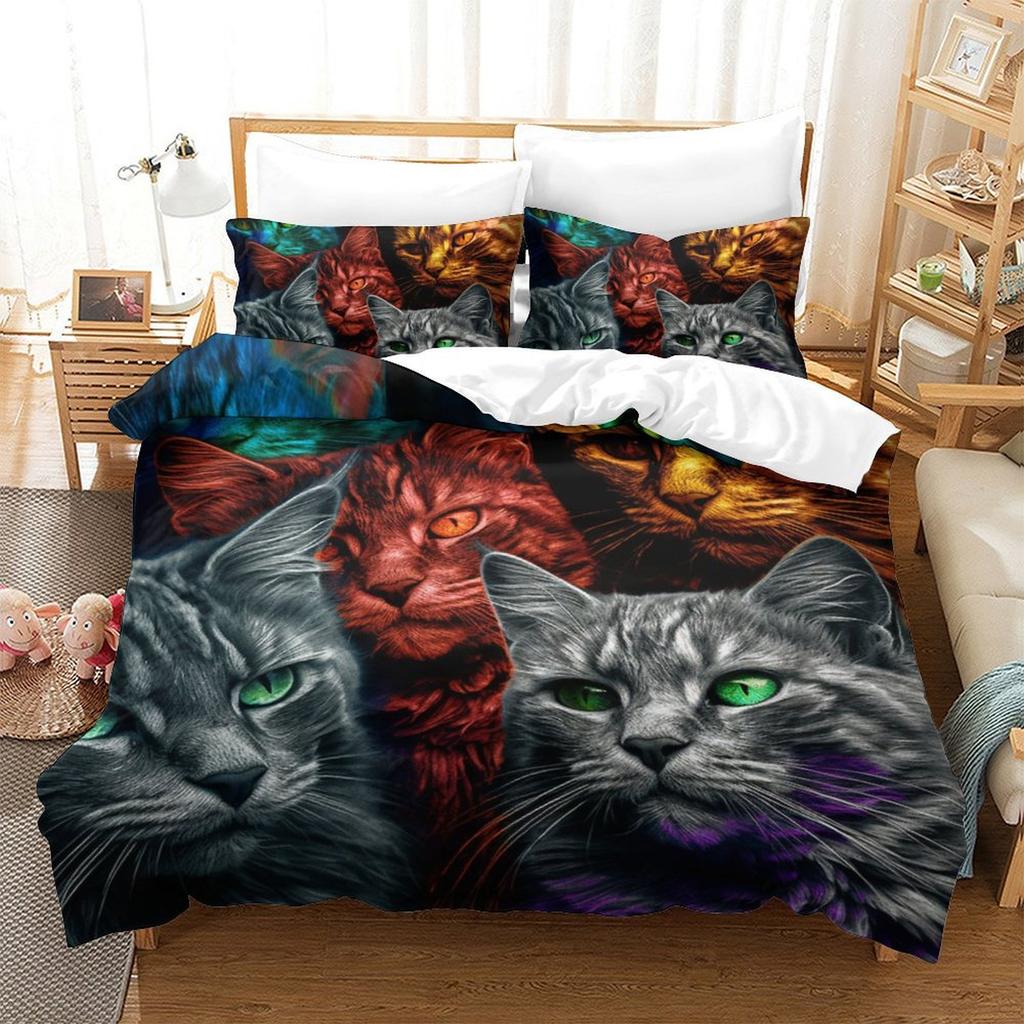 Colorful Cat 3D Digital Printing Polyester Quilt Cover Two Or Three Pieces Can Be