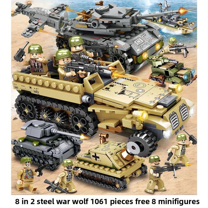 Bausteine Panzer 8in1 Militär Schwerer Panzer Modell Baustein Armee Spielzeug Junge