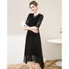 TUHUANG Women's 100% Mulberry Silk French Retro V-Neck Puff Sleeve Dress