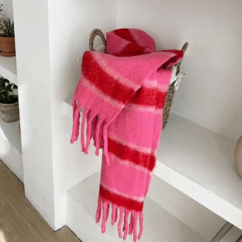 Plush Tassel Shawl Colorful Cashmere Scarves Classic Stripe Wool Scarf Girl