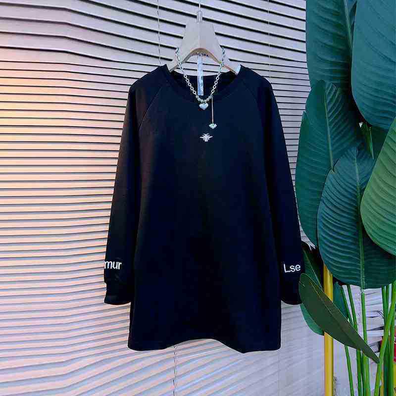 

Plus Size Korean Style Letter Print Long Sleeve Top - Women s Spring/Autumn Loose Slimming Base Layer 3XL чёрный