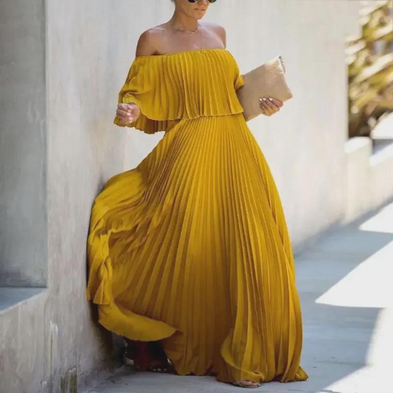 Rochie de plajă cu un singur umăr pentru femei 2023: Stil european și american, fustă lungă de șters cu leagăn mare