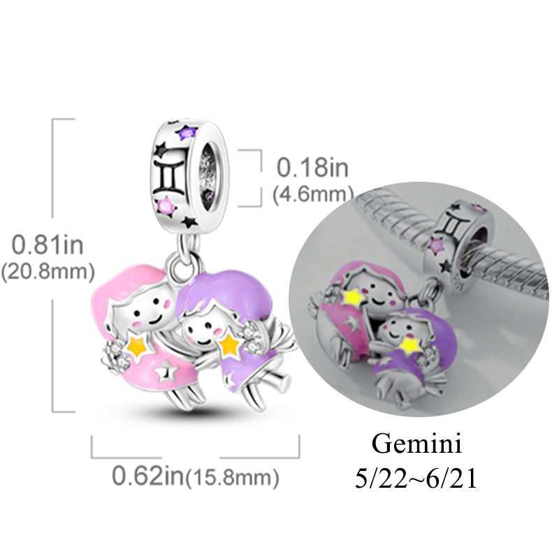 12 Zodiac Signs Fluorescent Twelve Constellations Star Shape Sign Copper Bead Charms Charm Bead Charms Fit Authentic Bracelets Neckalce Charm Pendant