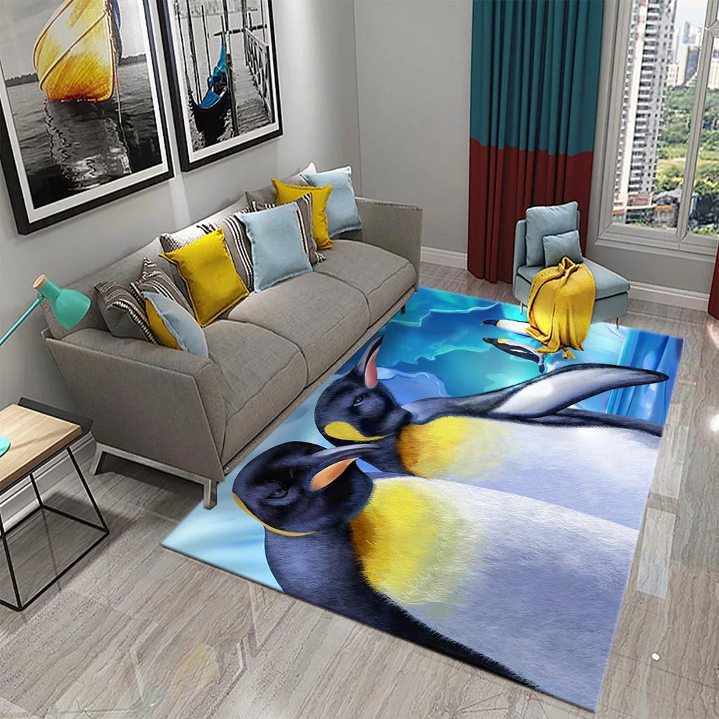 3D Cartoon Penguin Carpet Cute Animal Big Rug for Living Room Bedroom Comfortable Decor Floor Mat Area Rug Bathroom Non-slip Rug