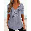 Gestreiftes 3D-Druck T-Shirt Damenmode V-Ausschnitt Kurzarm Einfaches T-Shirt Sommer Casual Übergröße Oberteile Tees Damenbekleidung