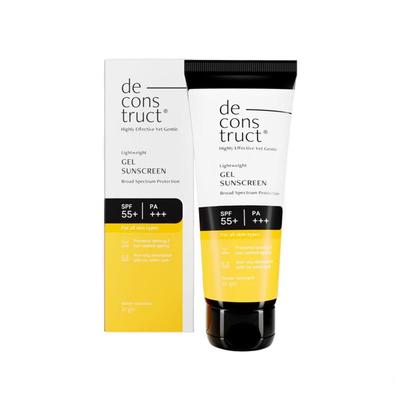 Deconstruct Face Gel Solskydd SPF 55+ och PA+++ | Gelbaserat solskydd för fet hud, kombinerad hud, Inga vita rester, Lätt, Icke-kladdigt - 50g