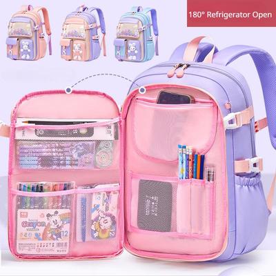 Mochila escolar infantil leve com proteção para a coluna, bolsa para livros, para escola primária, para meninas, para adolescentes, com grande capacidade, para geladeira
