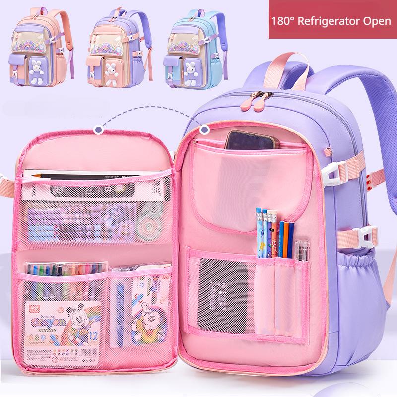Spring Autumn New Primary School Girl Schoolbag Spine Protect Lightweight Children Backpack Refrigerator Open Large Capacity Book Bag Teenager Student
