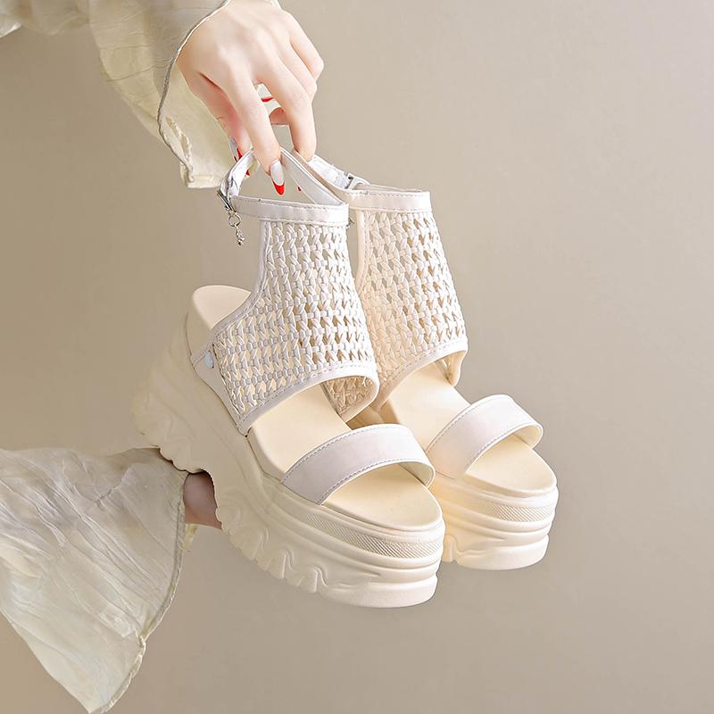 Fashion 9.5CM Women Summer Sandals Open Toe Woven Platform Wedge Sneakers Slippers 2025 Women Casual Shoes Beach Sandálias Das Mulheres