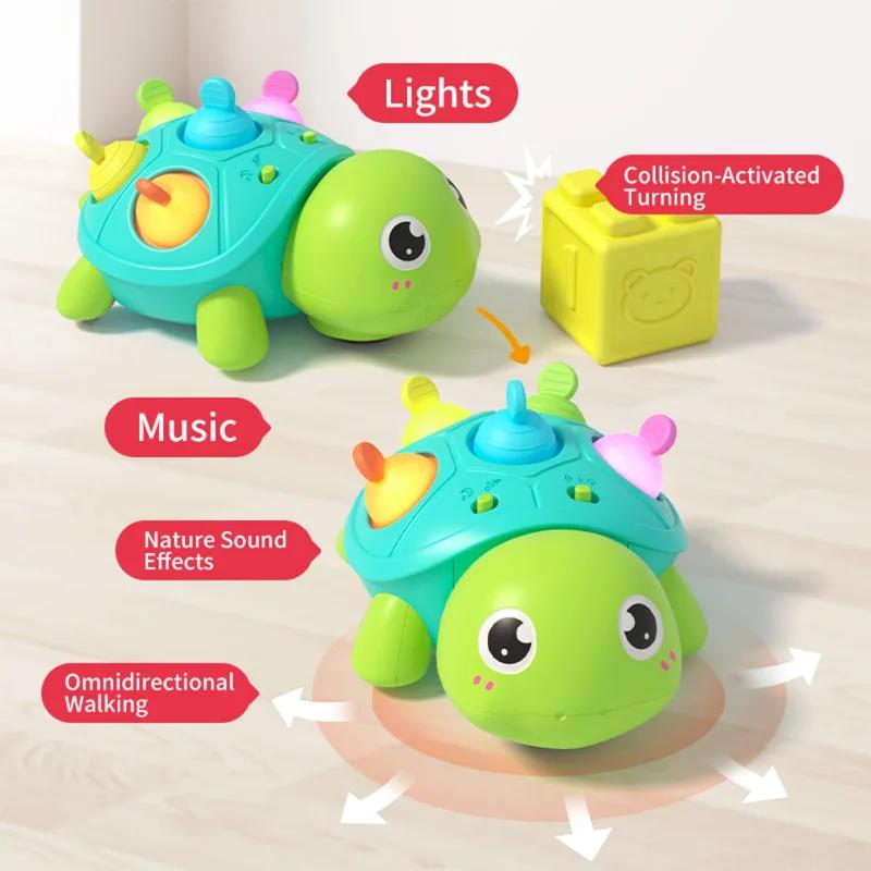 Toddle Toy Interactive Musical Nature Sound Tummy Time Infant Baby Fine Motor Skill Toys Cartoon Turtle Crawling Toy Kids Gifts