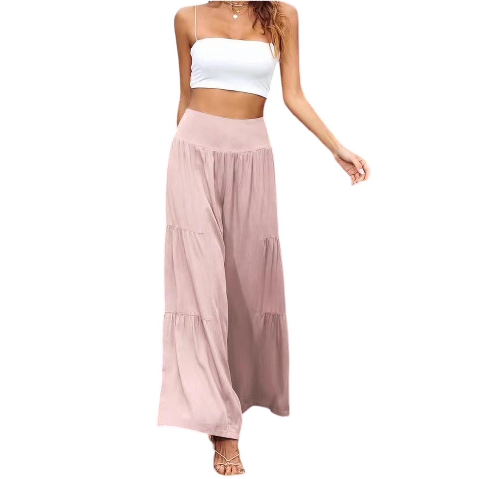 

Women s Colour Splicing Trousers Casual Wide Leg High Waist Trousers L рожевий