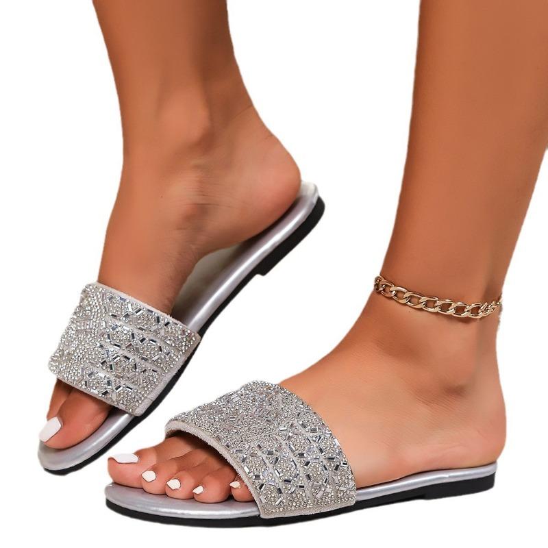 Summer New Full Diamond Flat Slippers Women's Fashion Cool Slippers Women's Beach Shoes