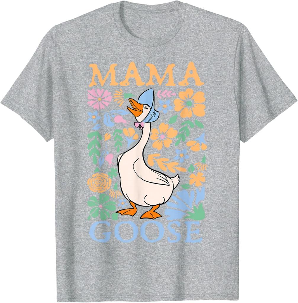 Mama Goose Floral Graphic Print Cotton T-Shirt Cute Mother's Day Casual Daily Tee