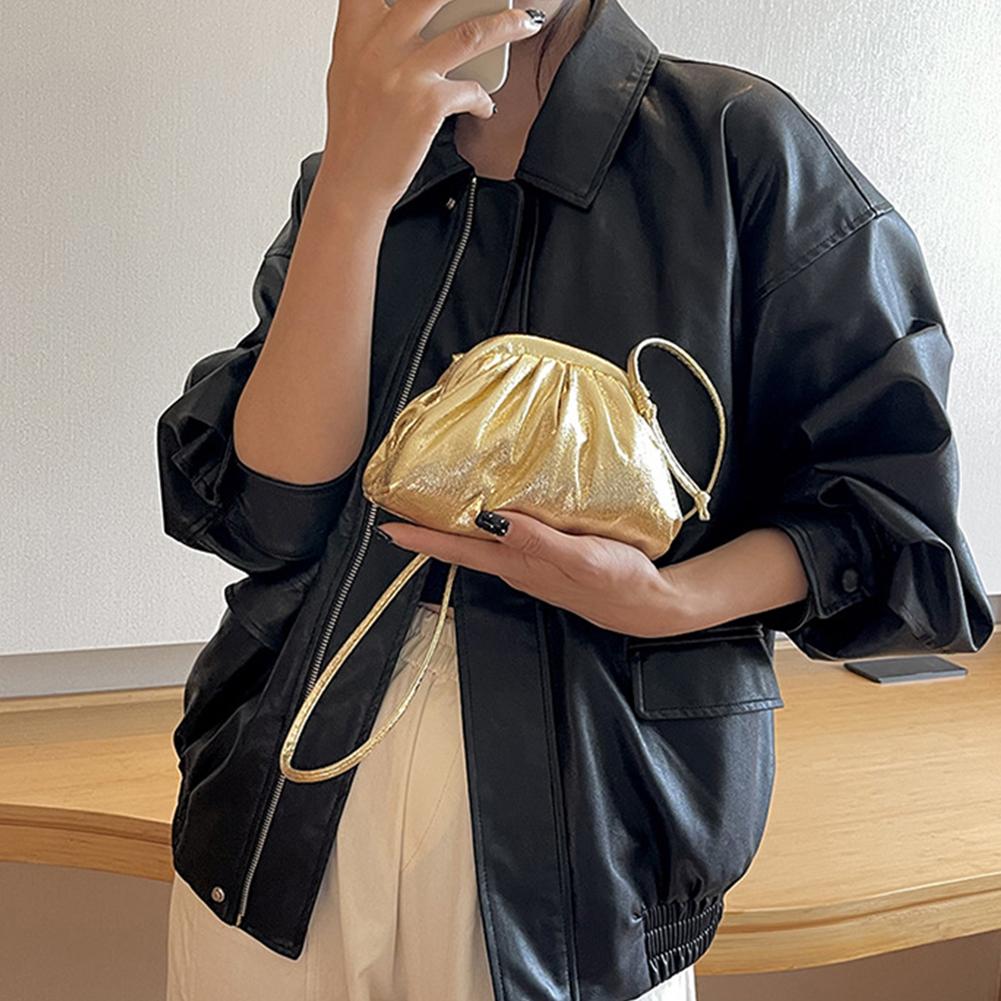 

Women Crossbody Shoulder Bag Fashion Pleated Dumpling Crossbody Bag Sparkly PU High-Capacity Lightweight Party Gathering золотий