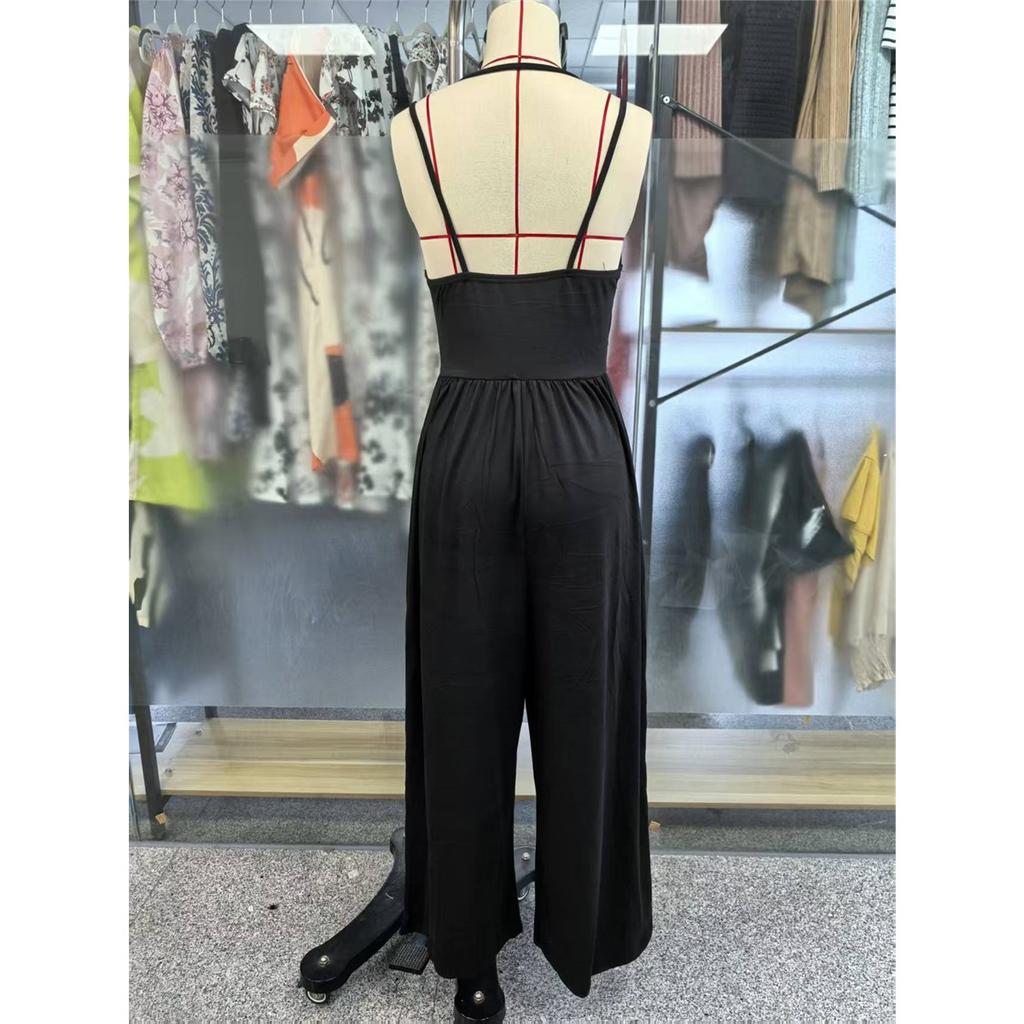 Women's Halterneck Suspender Pleated Waist Backless Jumpsuit