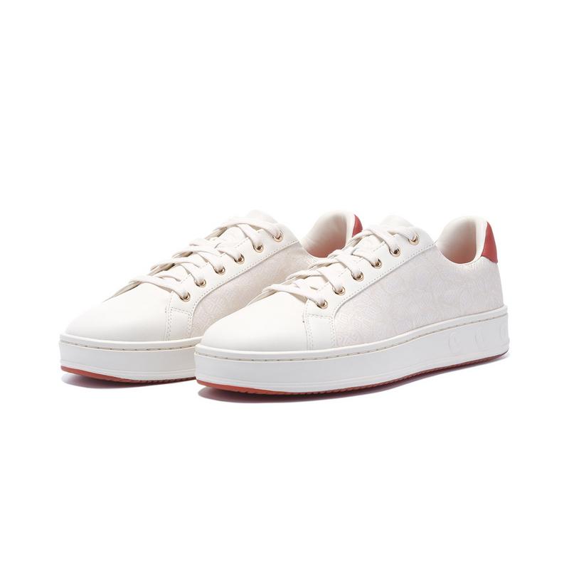 Li-Ning 1990 Fashion Casual Slip-Resistant Durable Low-Top Skate Shoes Women sneaker White Red ALHV054-1