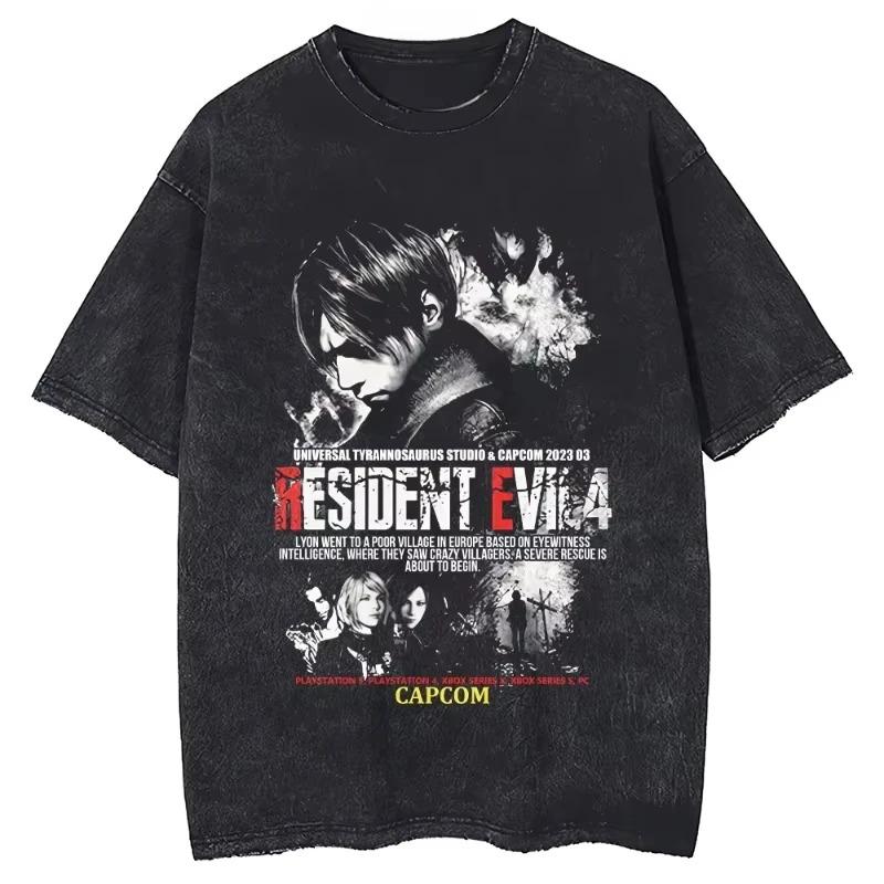 T-shirt Oversize a Manica Corta Lavata Vintage con Raffigurazione di Jill Valentine, Nemesis da Resident Evil 3, Logo Umbrella Corporation Ombrello Rosso